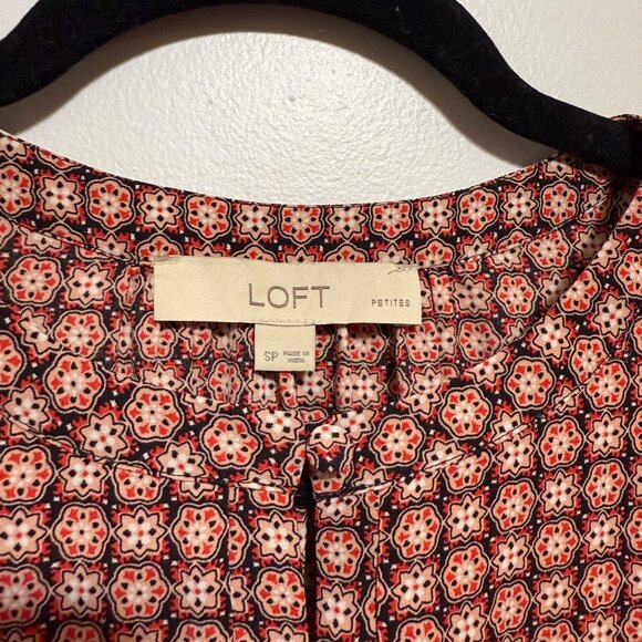 Loft Petites S Womens Geometric Print Long Sleeve Blouse - Picture 3 of 7